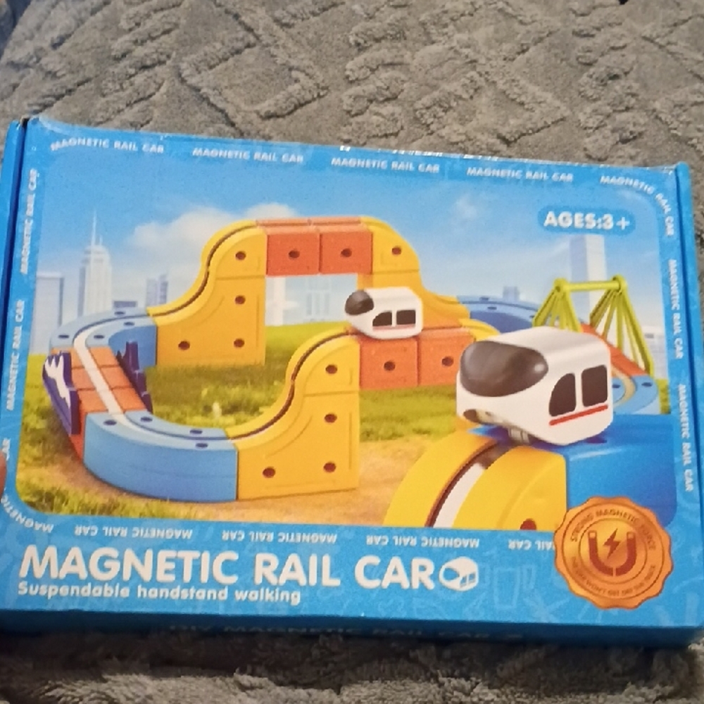 Magnetic Rail Car Set - Blue, Yellow, and White